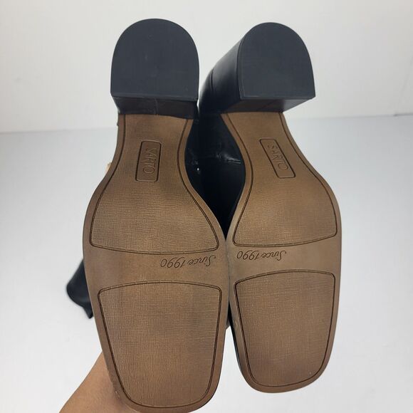 Franco Sarto Figaro Black Leather Knee High Heeled Stretch Faux leather Boots 8M - Picture 15 of 16